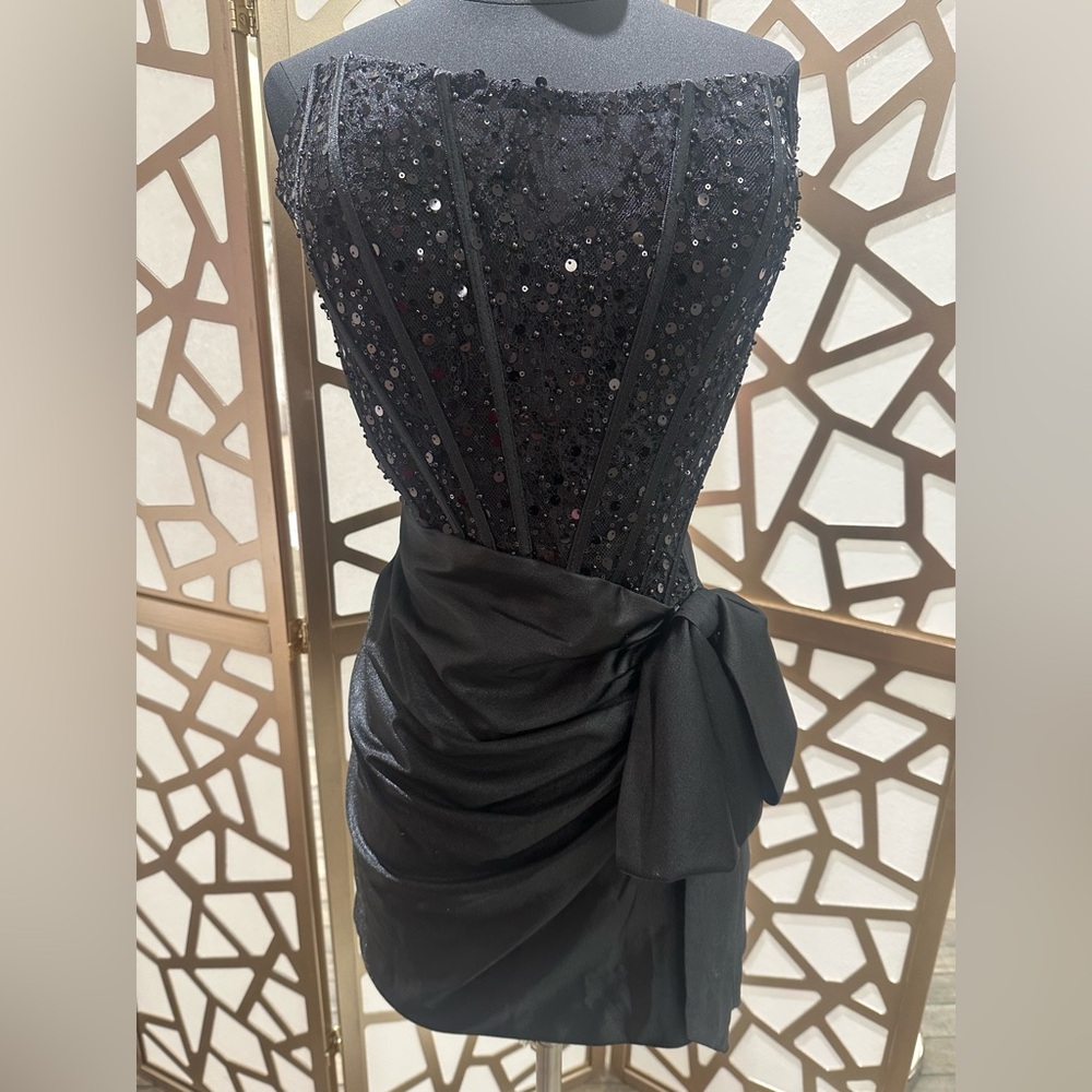 Black Bow Sequin Corset Short Dress